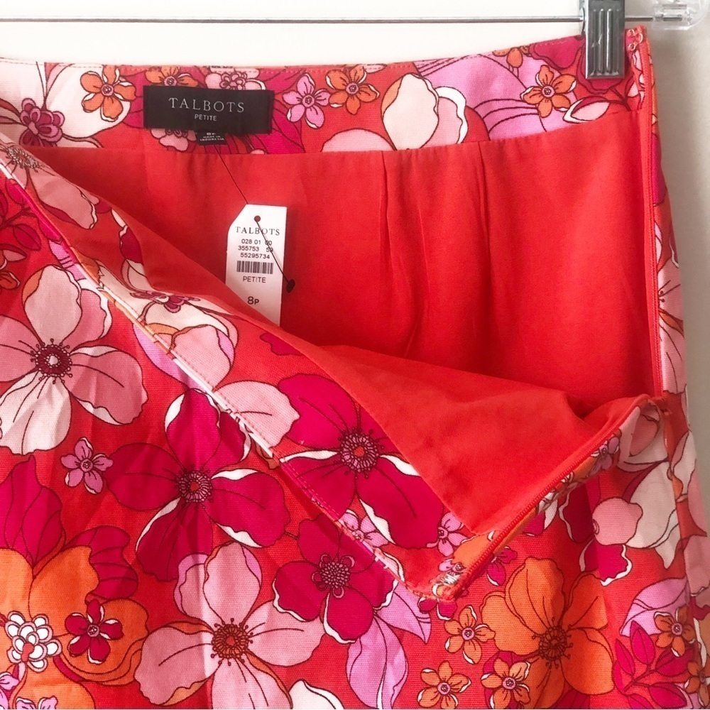 Talbots Tossed Flowers Canvas A-Line Skirt Bright Colorful Pink Orange 8 PETITE - Picture 4 of 13